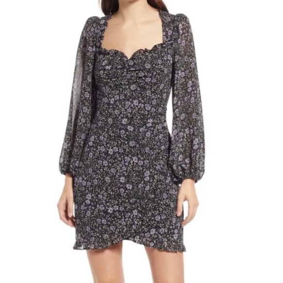 Floret Studios Black Ditsy Floral Faux Wrap Dress - Picture 1 of 8